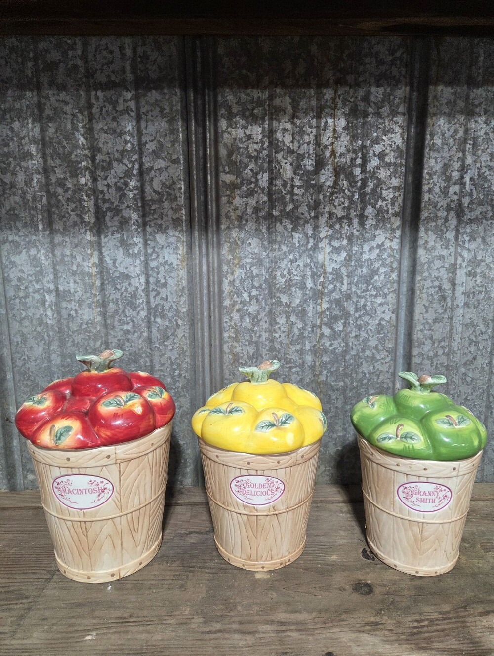 Vintage Pfaltzgraff Apple Basket Ceramic Canister Set of 3